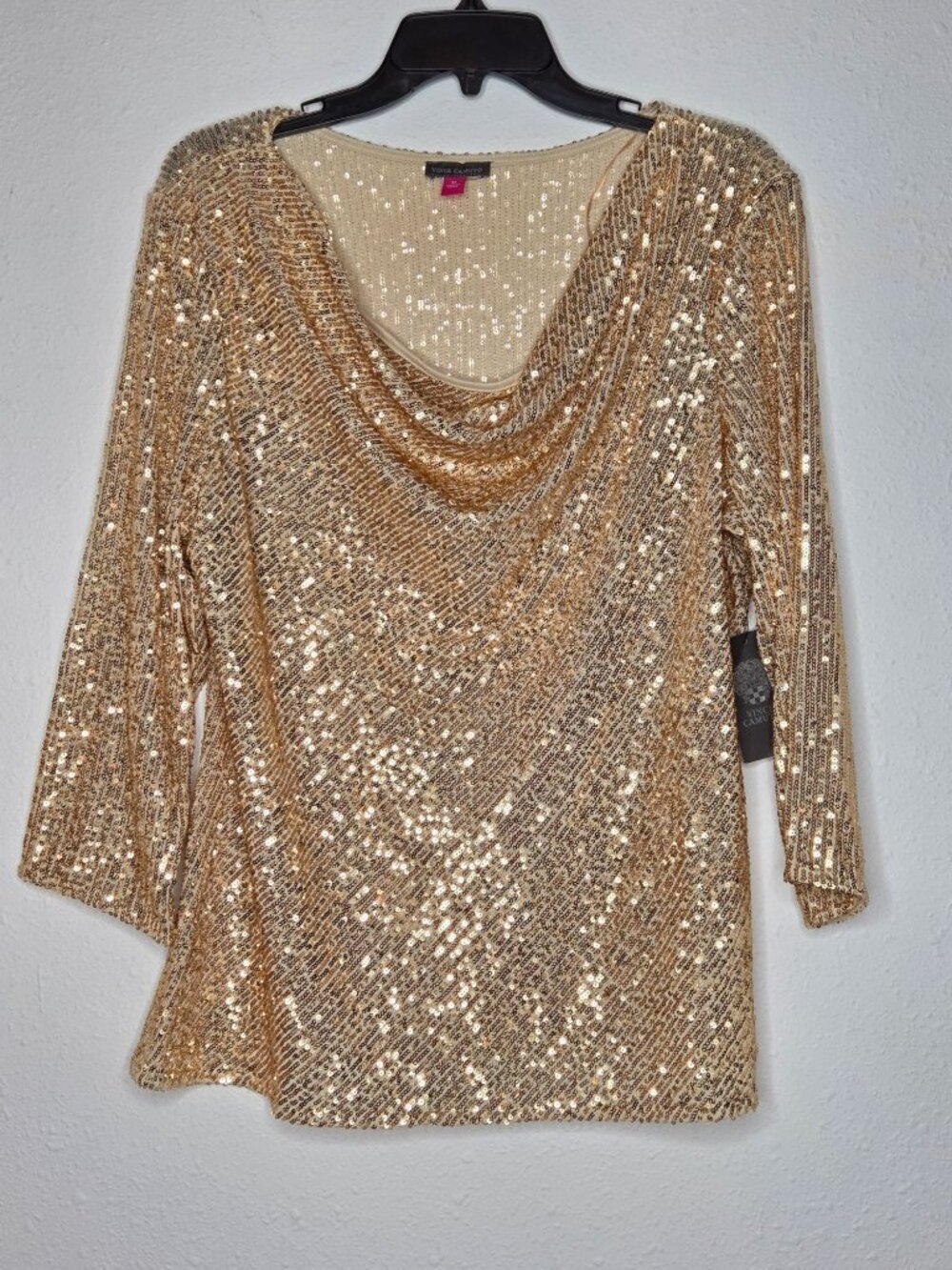 Vince Camuto Gold Sequin Cowl Neck Blouse